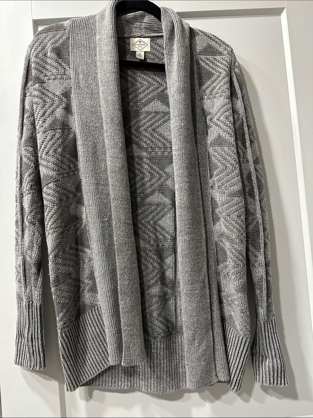 St. John's Bay Gray Geometric Shawl-Collar Cardigan